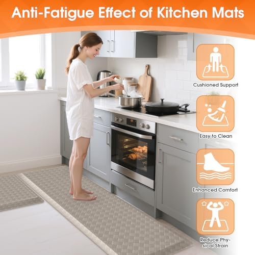 TranquilRelax 4/5 Inch Cushioned Anti Fatigue Kitchen Mats for Floor, Taupe