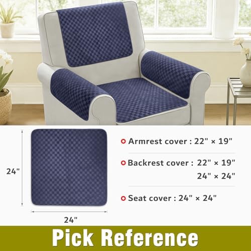 Couch Arm Covers, Sofa Arm Covers, Waterproof Armrest Cover for Sofa, Loveseat, Armchair, Anti-Slip Recliner Arm Cover, Headrest Cover, Arm Chair Covers Set of 2 (Navy Blue, 24"×24")