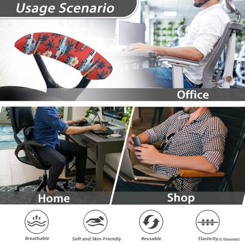 Coconut Tree Print Office Arm Chair Covers, 2 Pieces Elastic Gaming Chair Arm Rest Covers Flower Car Print Computer Chair Arm Protectors, Soft Comfy Arm Rest Covers for Office Chair