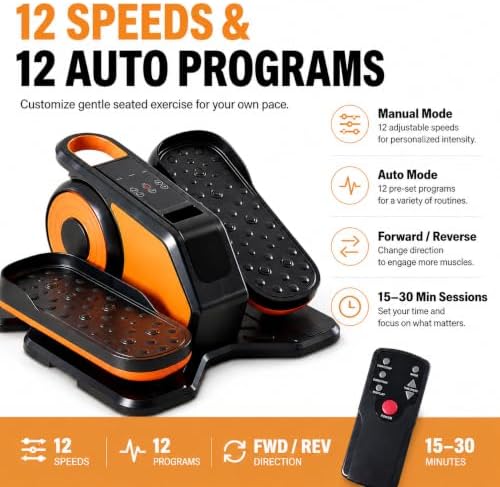 HealSmart Under Desk Elliptical for Seniors, 12-Speed, Remote Control