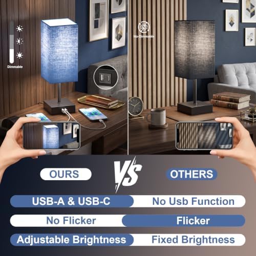 Bedside Table Lamps for Bedroom Touch Nightstand Lamp with USB C+A