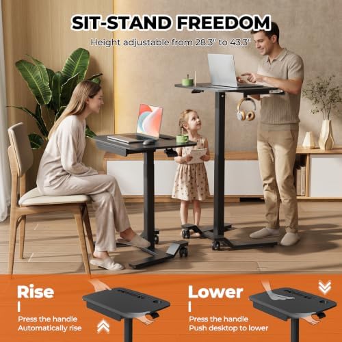 JOY worker Mobile Standing Desk Adjustable Height, Rolling Desk with Drawer