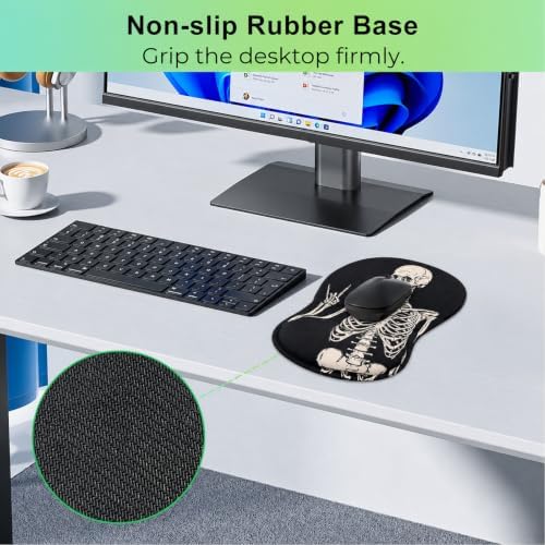 Mouse Pad with Wrist Rest Ergonomic Memory Foam Support, Non-Slip Rubber Base, Comfortable Typing Cushion for Home Office Computer Laptop, Human Skeleton