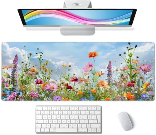 Flowers in Garden Large Gaming Mouse Pad Keyboard Desk Pad Extended Mouse Pad Gaming Office Decor, PC Laptop Mouse Pads Large (31.5x151.8 in) with Stitched Edges Non-Slip Base Mousepad XL