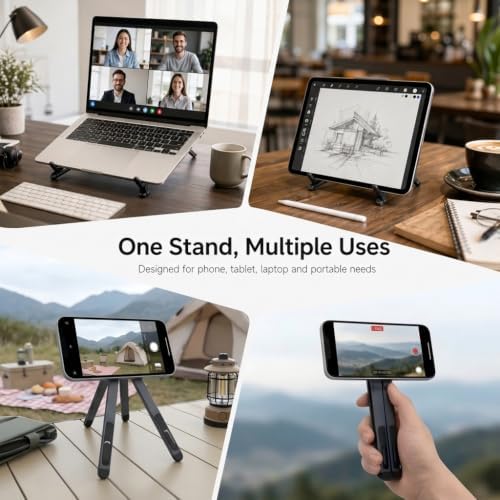 4-in-1 Magnetic Foldable Stand, Adjustable Holder for 10-17" Laptop, 4-13" Phone & Tablet