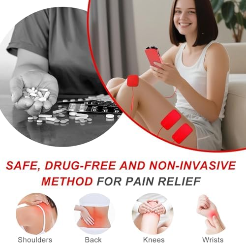 TENS EMS Unit Muscle Stimulator for Pain Relief Therapy - 4 in 1 TENS EMS Relax Custom Frequency+Pulse - Muscle Massager 36 Modes 20 Intensity, Memory & Favorites Function, 3.8" Color Display - Red
