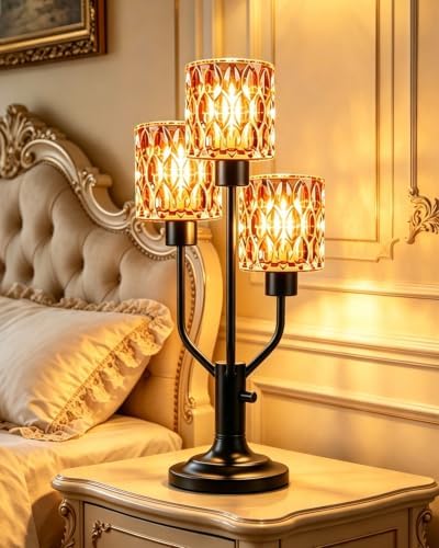 Lightdot Mid Century Modern Table Lamp Red Glass Dimmable 3 Bulbs Included
