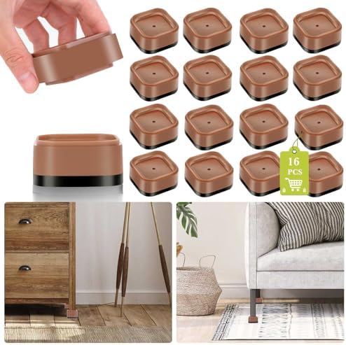 16 Pack Furniture Risers 1, 2 or 3 Inch, Adjustable Bed Risers Heavy Duty For Table Desk Couch Chair Sofa Cabinet Bed Legs Dorm, Square Stackable Bed Raisers Blocks Lift Height 1", 2" or 3", Brown