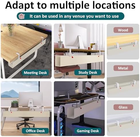 Extra Large 48" Under Desk Cable Management Tray for Standing Desk, No Drill Clamp On Wire Hider, Heavy Duty Anti-Sag Cord Organizer, Cable Tray for Studio & Dual Monitors (Beige, 47.8")