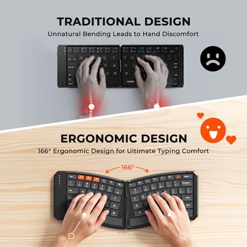 MEETION Foldable Ergonomic Bluetooth Keyboard, Split, Portable, Black