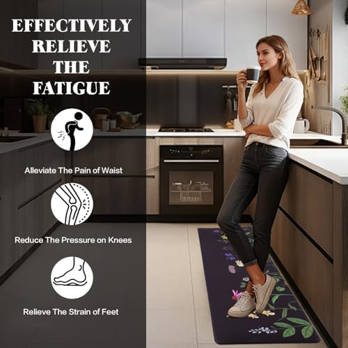 Mirok Washable Anti Fatigue Mat for Cushioned Floor Mats,Colorful Floral Non-Skid Ergonomic Comfort Foam Rugs,Non Slip Kitchen Rug(Multi Flower,17"x47")