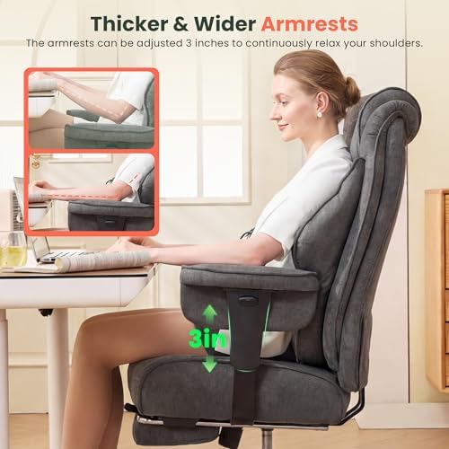 CIOMAN 500lbs Big and Tall Office Chair Adjustable Lumbar Support, Extra Wide Seat Ergonomic Gaming Chair with Footrest, Heavy Duty High Back Executive Leather Computer Desk Chair, Grey