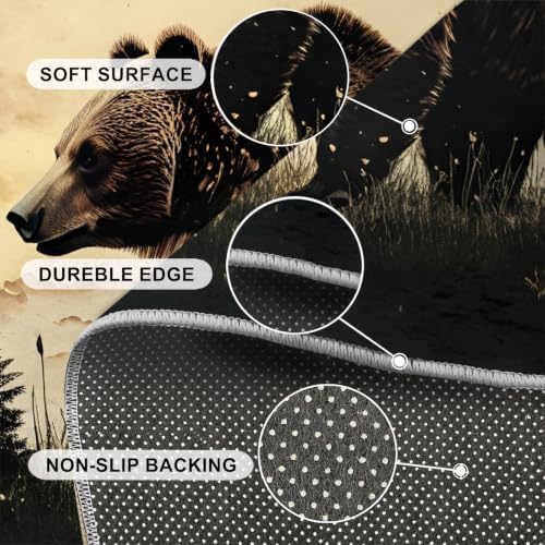 Bear Round Area Rug - 3.3ft Western Bear Round Rug for Kitchen, Wildlife Circle Rugs Washable Soft Non-Slip Carpet for Bathroom Kitchen Decor Mat