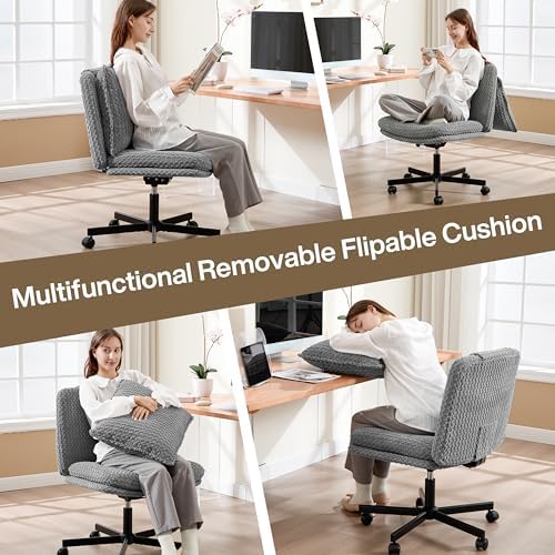 Fizzin Cross Cross Chair Memory Foam Armless with Wheels Home Office Grey