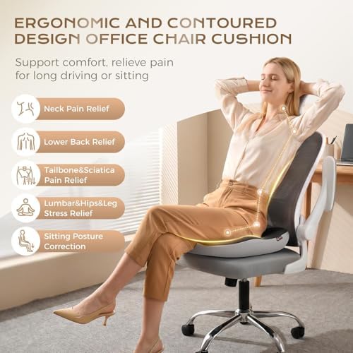 Coverado Seat Cushion for Sciatica Pain Relief, Ergonomic Memory Foam Wheelchair Cushions, Non-Slip Washable Car Seat Cushions for Driving Travel Truck Office Chair Car Driving Driver Gray&Black