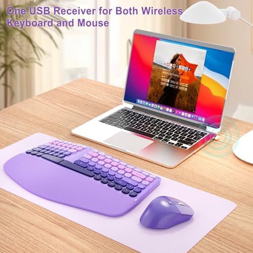 Ergonomic Wireless Keyboard Mouse, Mechanical Gaming Set with Wrist Rest