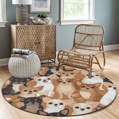 Men's Large Home Decor Mat, Soft Round Yoga Carpet, Non Slip Machine Washable Home Office Circle Rug Chihuahua