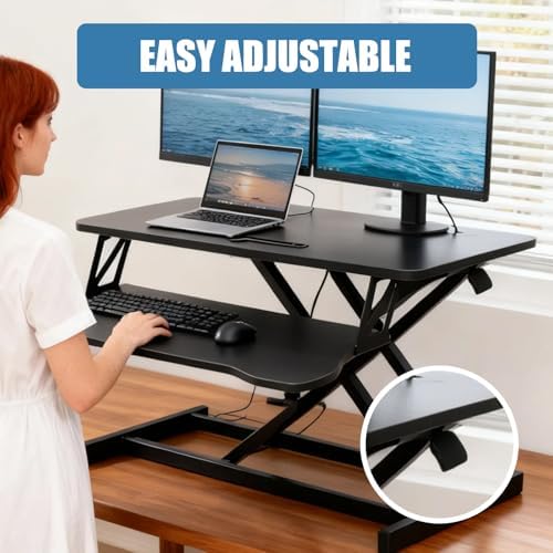 Standing Desk Converter, Height Adjustable, Dual Monitor with Keyboard Tray
