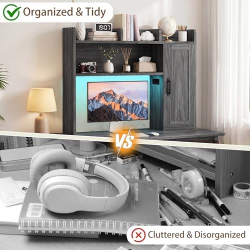 Dorm Desk Hutch, 37.4" Desktop Shelf with 6 Shelves & Power Outlet