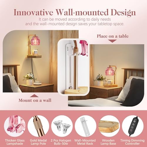 Candle Warmer Lamp with Timer Dimmer, Wax Melts Warmer Lamp for Gift, Pink