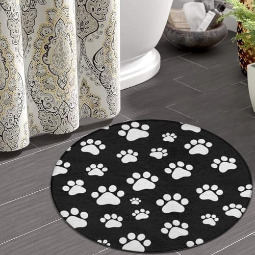 Men's Large Home Decor Mat, Soft Round Yoga Carpet, Non Slip Machine Washable Home Office Circle Rug Dog Paw Print