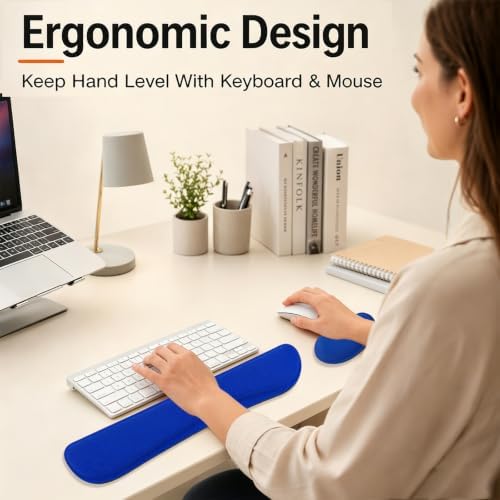 Keyboard Wrist Rest and Mouse Wrist Rest Set - Ergonomic Memory Foam Wrist Cushion - for Wrist Support on Computer, Laptop, Office, Playing Games, Typing Relieves Wrist Pain Navy Blue