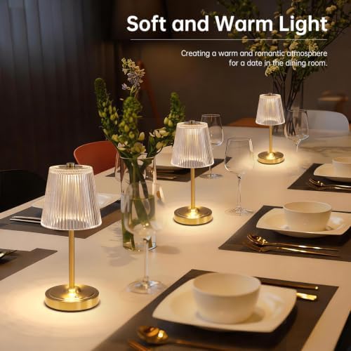 Shenmoyl Cordless Touch Table Lamp with 5200mAh Battery - 3 Adjustable Color Temperatures & Dimmable, Rechargeable Lamp for Bedroom, Living Room, Office, Entryway, Bookshelves (Transparent Stripe)