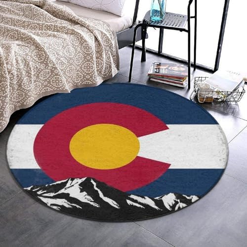Soft Round Yoga Carpet, Office Chair Decor Round Mat for Carpet and Hardwood Floors Colorado Flag Vintage Mountain