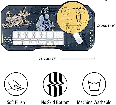BelugaDesign Space Desk Pad | Voyager Spaceship Moon Galaxy Science SciFi Nerdy Mouse Pad | Large Gray Gold Keyboard Laptop Gaming Mousepad | Machine Washable Non-Slip Desk Blotter Protector Mat