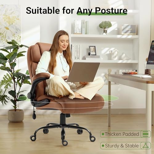 Office Chair, Big and Tall Executive Chair with Air-Lumbar Support, Breathable Desk Computer Chair with Adjustable Flip-up Armrests, Wide Cushion Seat Swivel Home Office Chair