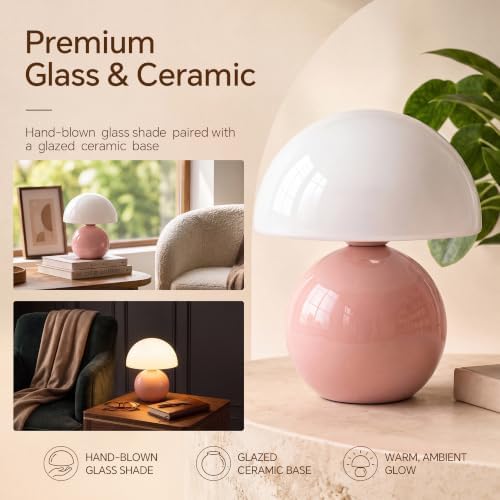 Dawnwake Mushroom Lamp Table Lamp for Bedroom-Small Desk Table Lamps,Pink