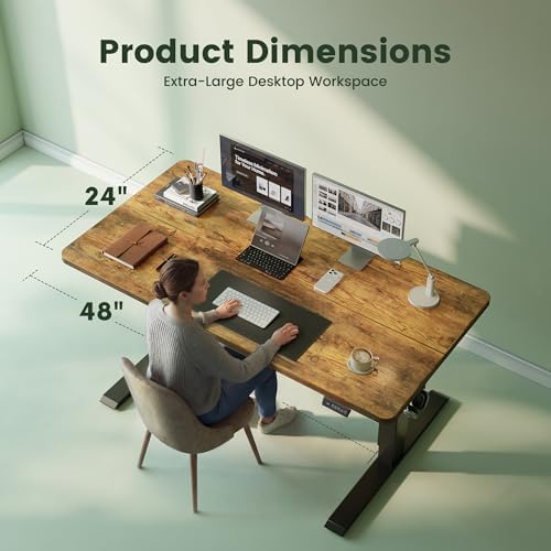CubiCubi 48 x 24 Electric Height Adjustable Standing Desk, Rustic Brown