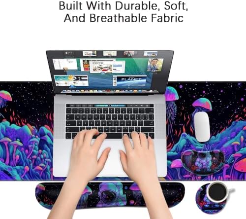 Desk Mat, Large Gaming Mouse Pad with Wrist Rest, 4 in1 XXL Mouse pad+Keyboard Wrist Rest+Mouse Pad Wrist Support+Cup Coaster Set, Ergonomic Desk Pad for Home Office,Spaceman