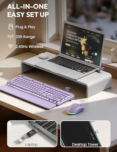Wireless Keyboard and Mouse, Backlit Typewriter with Magnetic Wrist Rest