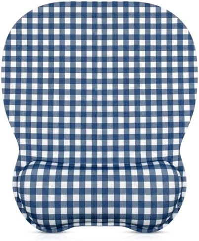 Sabary Dark Blue Gingham Mouse Pad with Wrist Rest Checkered Mouse Pad
