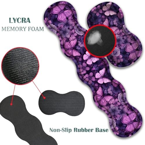 Mouse Pad Combo, Large Gaming Mouse Pad + Keyboard Wrist Support + Mouse Wrist Rest + Coaster, Table Pad 31.5 "x 11.8" with Memory Foam Ergonomic Wrist Pad Set, Butterflies Purple and Purple Flowers