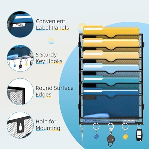 SUPEASY 7-Tier Hanging Wall File Organizer with Hooks, 2 Pack