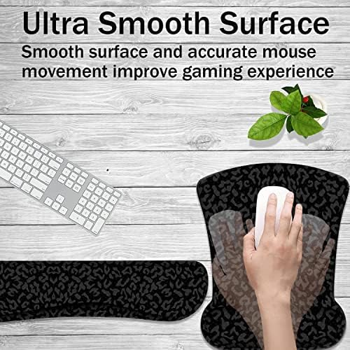 Keyboard Wrist Rest Pad and Ergonomic Mouse Pad Wrist Rest (with Coaster) Set, Non-Slip Base & with Memory Foam for Easy Typing and Wrist Pain Relief - Black Leopard Print