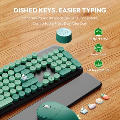 Wireless Keyboard and Mouse Combo, Cute Typewriter, Magnetic Wrist Rest