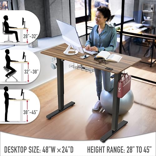SHW 48-Inch Electric Height Adjustable Standing Desk w/Drawer, Walnut