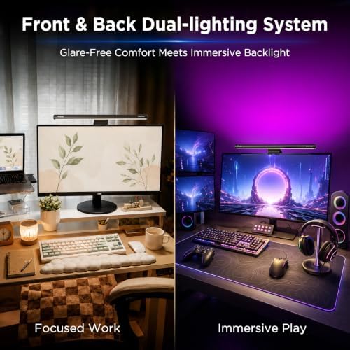 Quntis Monitor Light Bar 15.7 Inch, Eye Care Dual Light with 24 RGB Modes