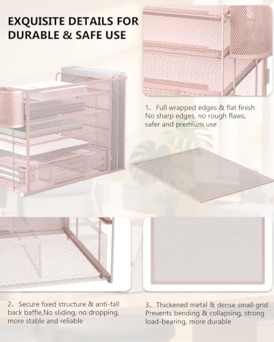 WALI Desk File Organizer, 5 Tier Desktop Paper Letter Tray Organizer with Drawer and 2 Pen Holders, Office Desk Accessories & Workspace Organizers for Office, Home Supplies(DO006DH-P), 1 Pack, Pink