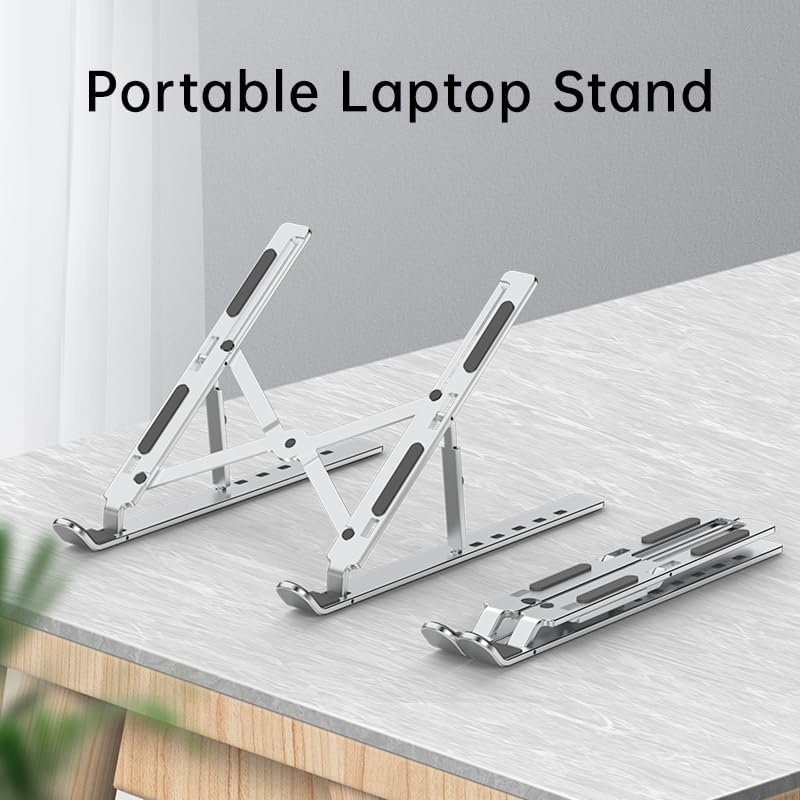 Portable Laptop Stand (Include Storage Bag), Adjustable Folding Aluminum Stand, Compatible with 10-15.6 Inch Laptops, iPad, Tablet. Silver