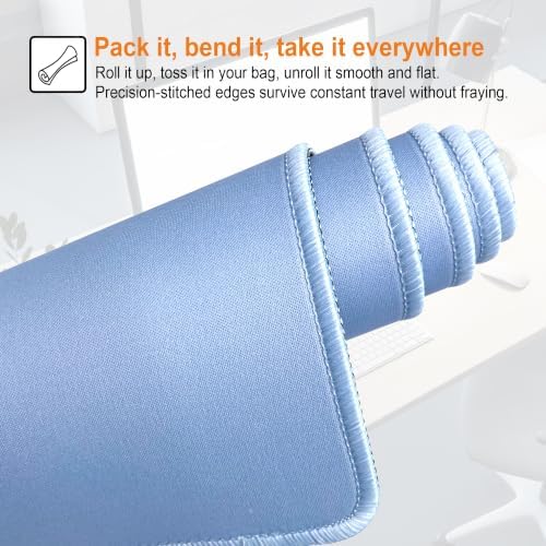 Large Gaming Mouse Pad, Non-Slip Rubber Base, [27.5x11.8IN] Computer Desk Mat for PC, Mac, Laptop - Stitched Edges and Smooth Surface for Office, Home, Work-70x30 IceblueJ