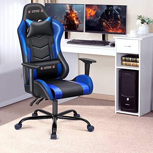 Blue PC Racing Ergonomic High Back Massage Gaming Recliner