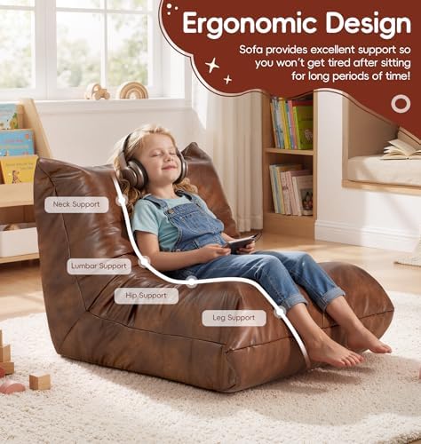Hobestluk Kids Bean Bag Chair Small Beanbag Couch with Leather Fabric