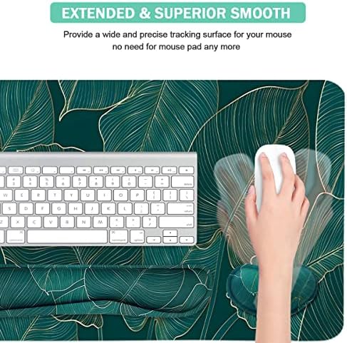 Ergonomic Large Mouse Pad and Keyboard Wrist Rest, Desk Pad for Keyboard and Mouse, 4-in-1 Large Gaming Mouse Pad with Wrist Support for Home Office Study Game-Green Leaves