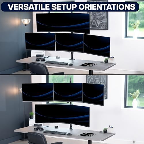 VIVO Quad Monitor Extra Tall Desk Mount for up to 49 inch Ultrawides on Top Bracket and 27 inch Screens on Lower Brackets, Holds up to 44 lbs, Black, STAND-V104T