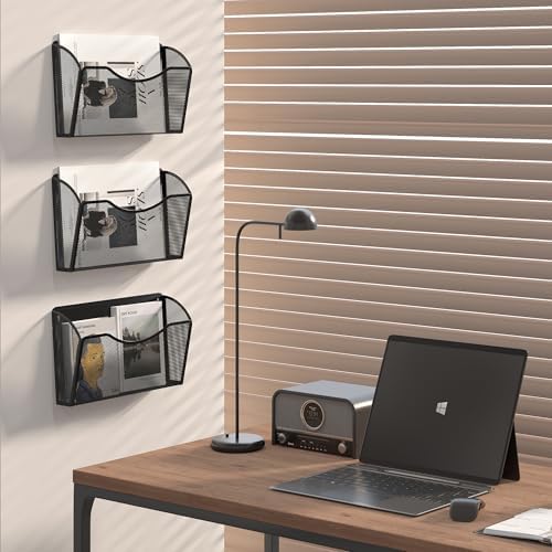 EasyPAG Wall File Organizer 3 Pack, Hanging File Organizer Wall Mount, Metal Mesh Folder Holder for Letter/A4 Papers, Mail Sorter for Office, Classroom, Home, Black