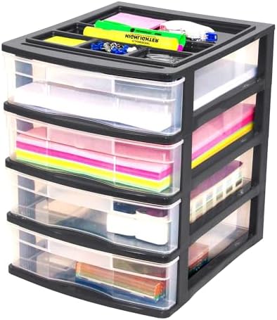 Gracious Living 4-Drawer Desktop Organizer with Tray Top, Black, 3-Pack